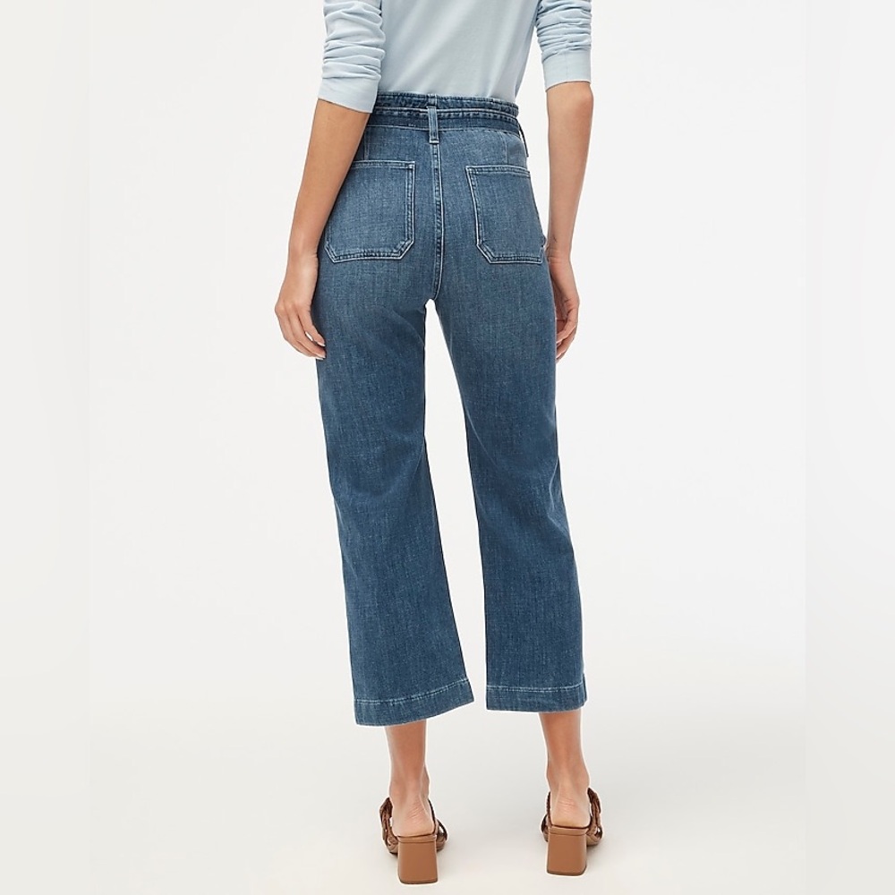 J. Crew Womens Straight Leg Crop Jeans Sz 27 Medium Wash Paperbag Waist